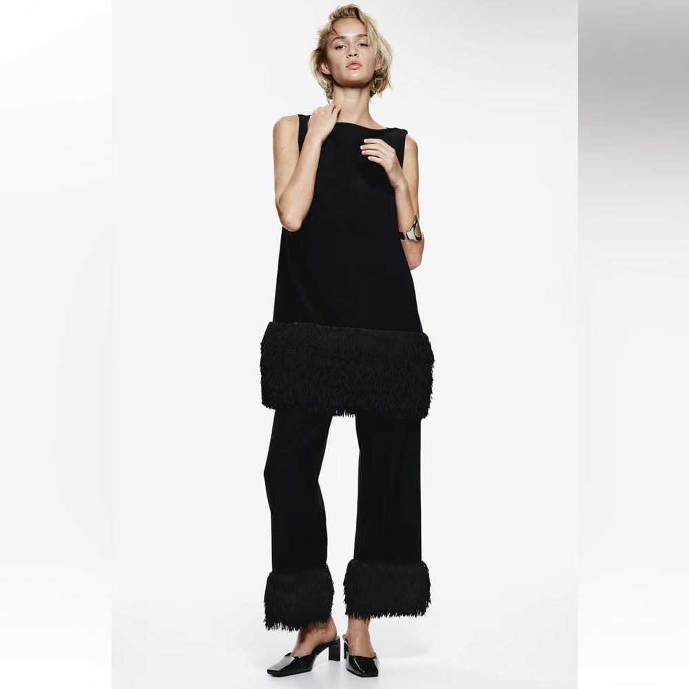 h&m limited edition holiday 2024 women (nwt fringe hem pants)